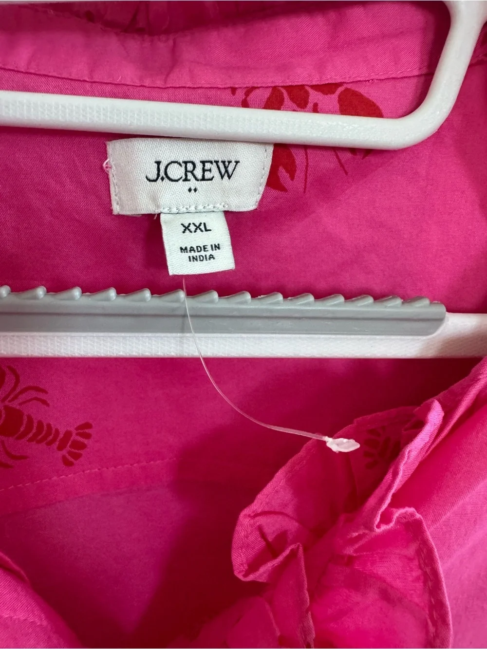 J.Crew Factory Pink Lobster Print Ruffle Front Button Down Tank Top XXL